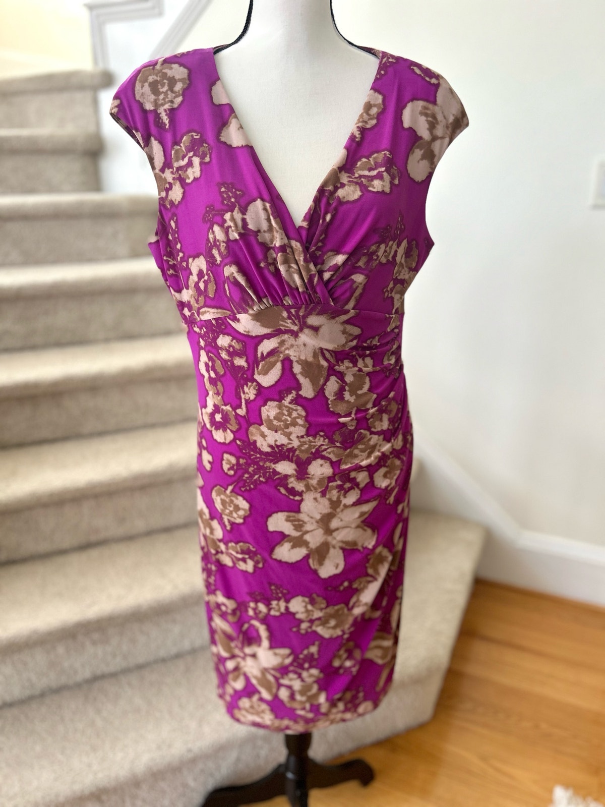 Ralph Lauren Orchid Purple & Tan Batik Floral Print Sheath Dress